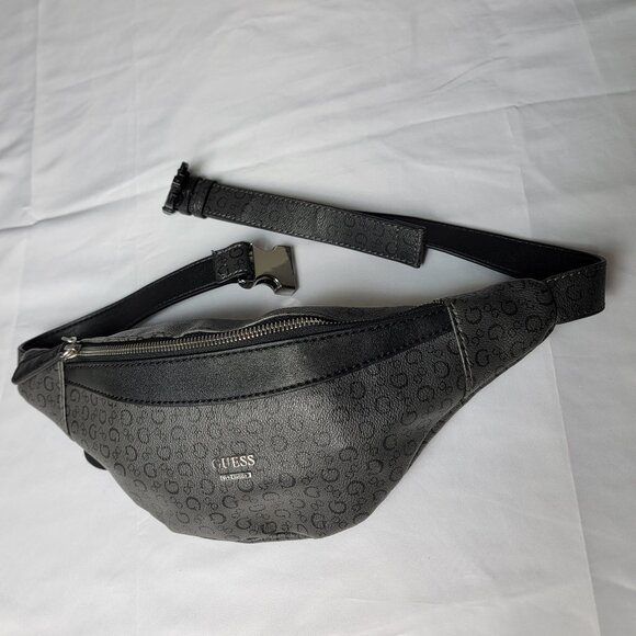 Guess Monogram Fanny Pack Waist Bag Gray 11"x6" Silver Tone Hardware - Picture 1 of 12